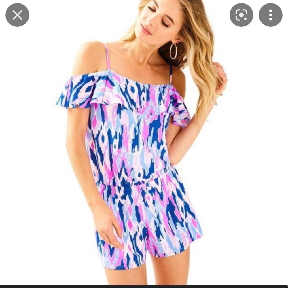 Lilly Pulitzer purple romper with cold shoulder sleeves